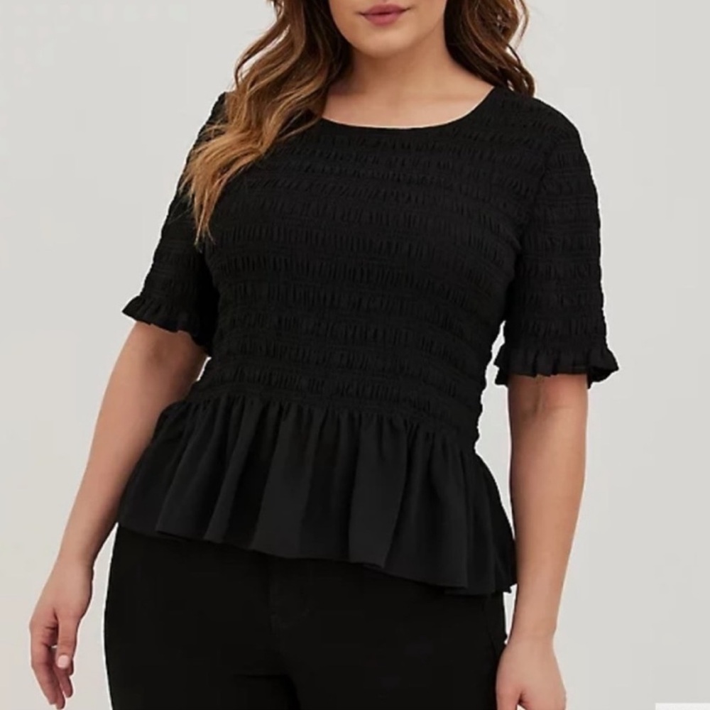 Torrid Black Chiffon Smocked Peplum Blouse